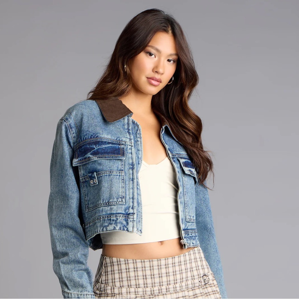Windsor Blue Denim Jacket with Brown Corduroy Collar